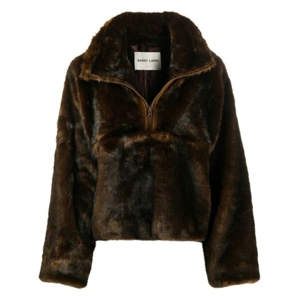 Sandy Liang Kidney Pullover Teddy Faux Fur Half Zip Fleece Jacket S